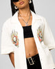 Ed Hardy Flaming Skull Button Up Shirt Off White