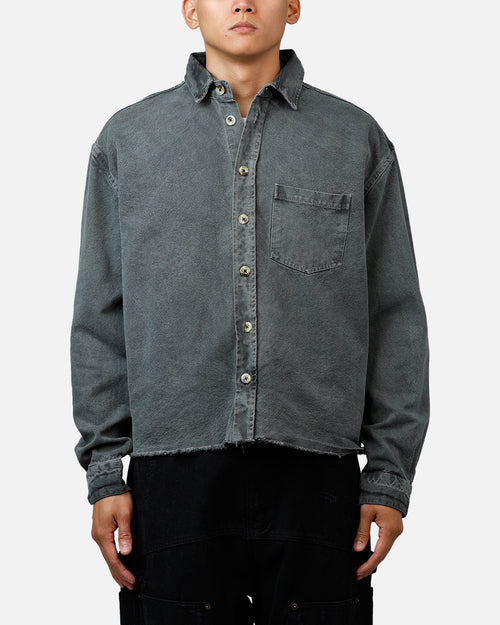 MNML Washed Denim Long Sleeve Button Up Shirt Washed Black