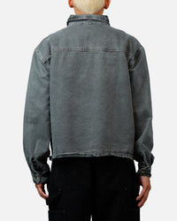 MNML Washed Denim Long Sleeve Button Up Shirt Washed Black