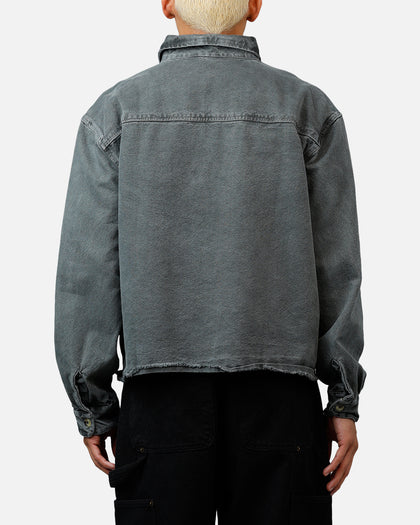 MNML Washed Denim Long Sleeve Button Up Shirt Washed Black