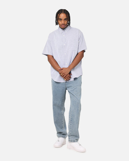 S Double Classic Oxford Button Up Shirt Navy Stripe