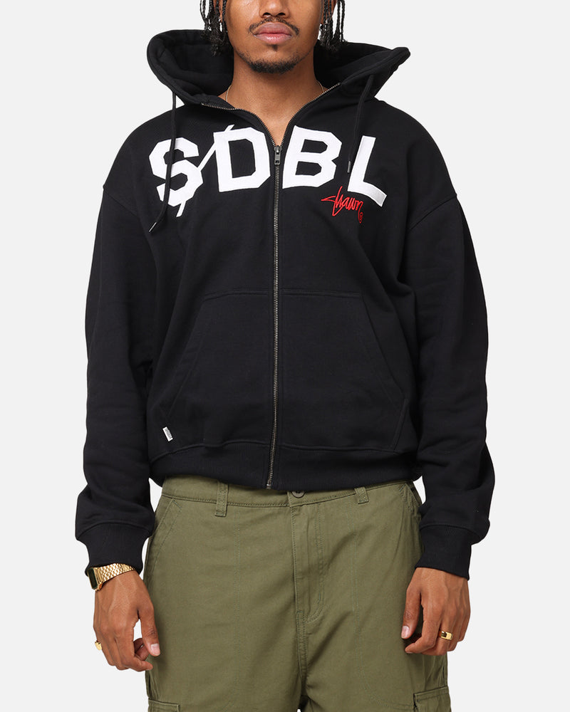 S Double Applique Zip-Up Hoodie Black