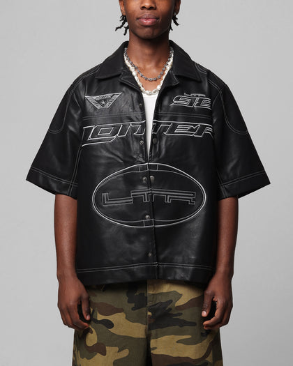 Loiter Motor PU Leather Button Up Shirt Black