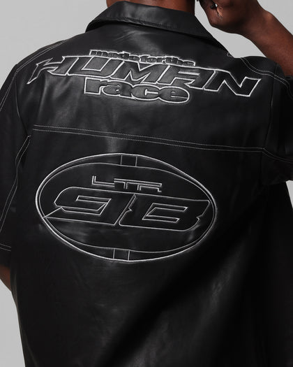 Loiter Motor PU Leather Button Up Shirt Black