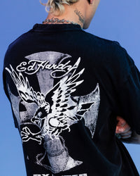 Ed Hardy By Loiter Flight Premium T-Shirt Black Acidwash