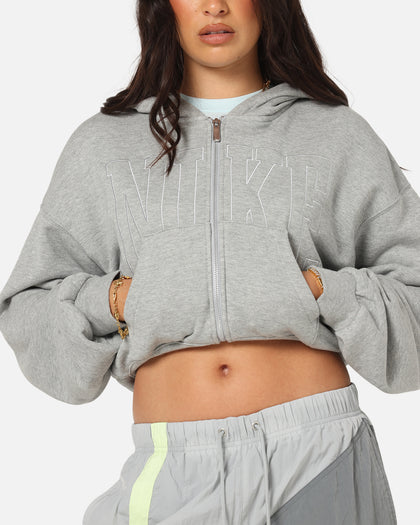Nike Women's Sportswear Full-Zip Cropped French Terry Hoodie Grey
