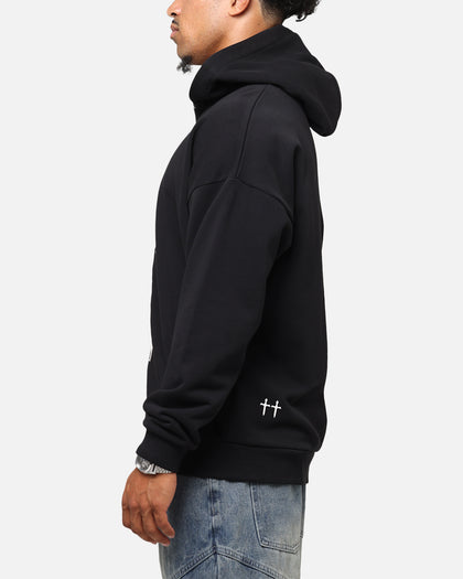 Saint Morta Gothic Distressed Zip Hoodie Black