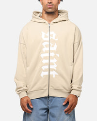 Saint Morta Gothic Distressed Zip Hoodie Stone
