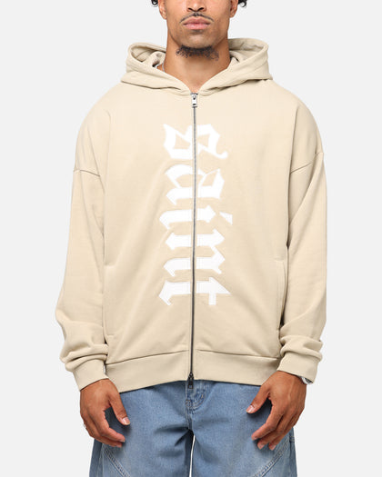 Saint Morta Gothic Distressed Zip Hoodie Stone