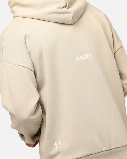 Saint Morta Gothic Distressed Zip Hoodie Stone