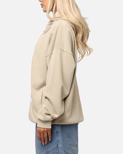 Saint Morta Gothic Distressed Zip Hoodie Stone