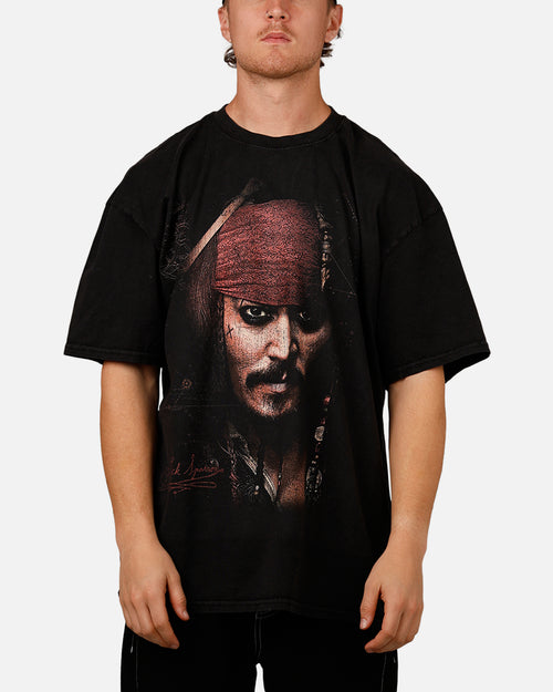 Goat Crew Disney Pirates Of The Caribbean Jack Sparrow Vintage T-Shirt Black Acidwash