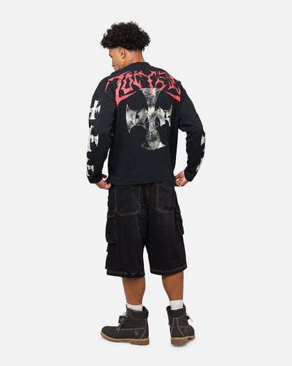 Loiter Cross Long Sleeve T-Shirt Black Acidwash