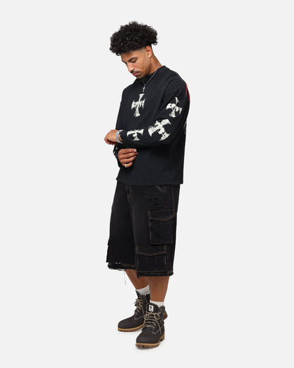 Loiter Cross Long Sleeve T-Shirt Black Acidwash