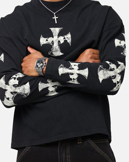 Loiter Cross Long Sleeve T-Shirt Black Acidwash