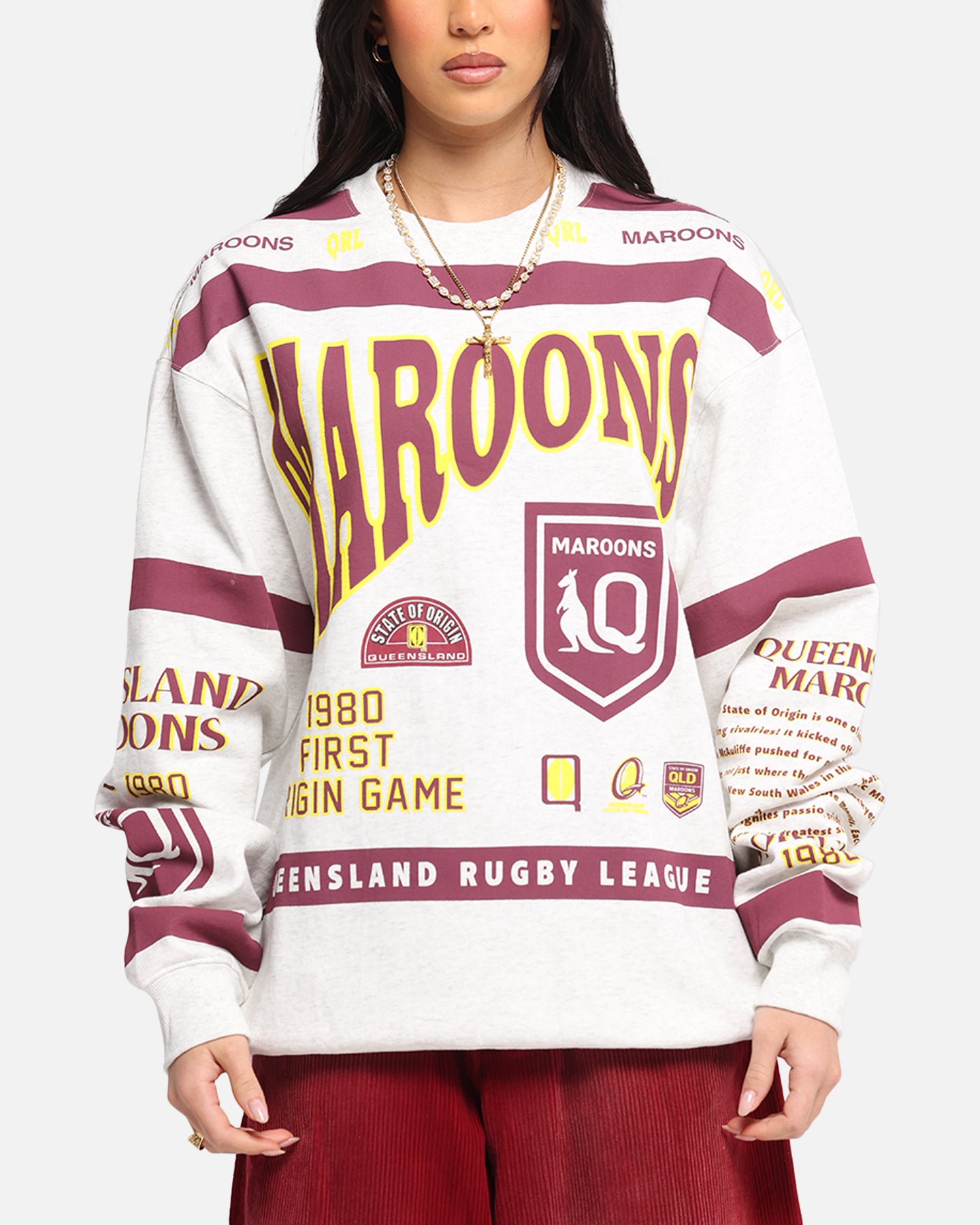 Queensland Rugby League Queensland Maroons Team Crewneck Silver