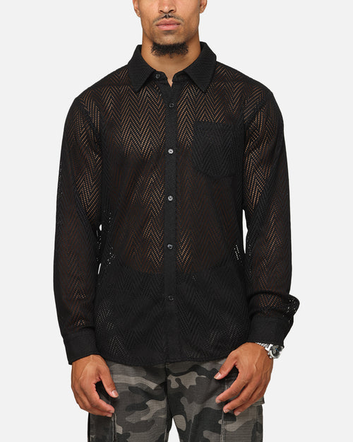 XXIII Terrace Knit Long Sleeve Button Up Shirt Black