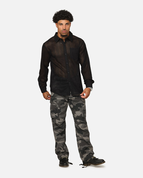 XXIII Terrace Knit Long Sleeve Button Up Shirt Black