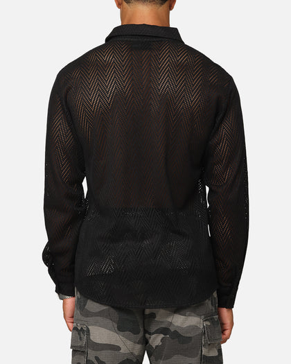 XXIII Terrace Knit Long Sleeve Button Up Shirt Black