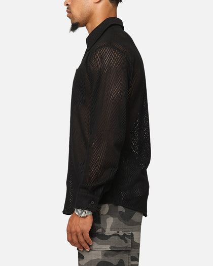 XXIII Terrace Knit Long Sleeve Button Up Shirt Black