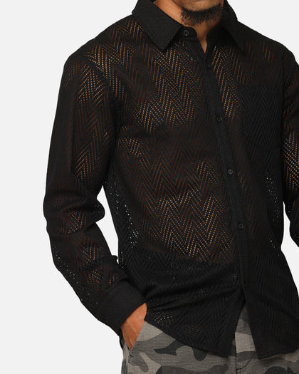 XXIII Terrace Knit Long Sleeve Button Up Shirt Black