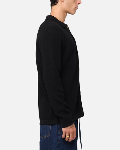 XXIII Zyair Knit Rib Long Sleeve Button Up Shirt Black