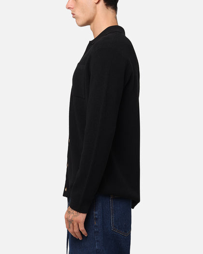 XXIII Zyair Knit Rib Long Sleeve Button Up Shirt Black