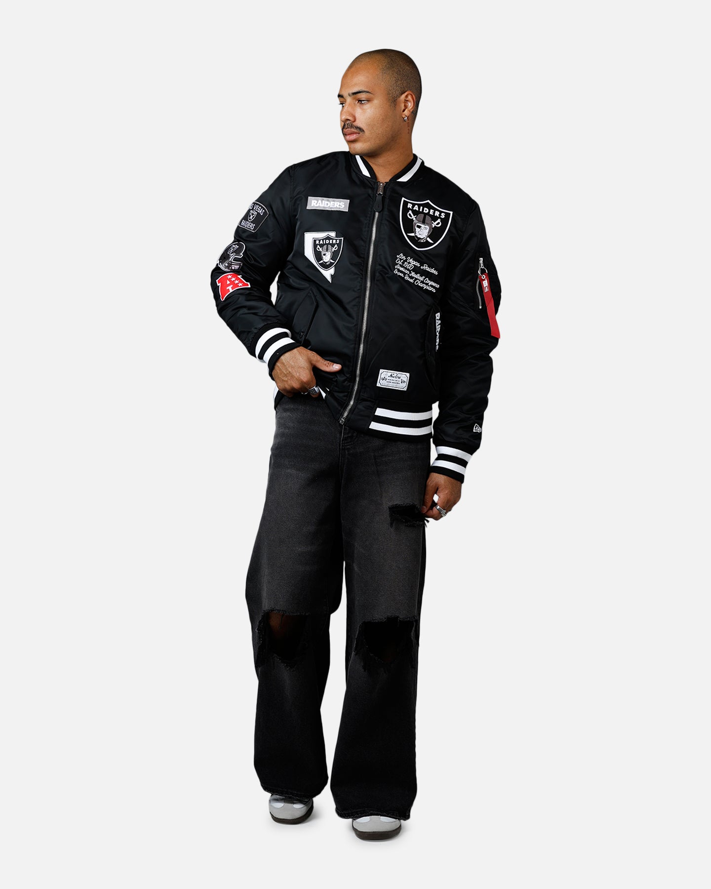 New Era X Alpha Series X NFL Las Vegas Raiders MA-1 Bomber Jacket New Era X Alpha Series X NFL Las Vegas Raiders MA-1 Bomber Jacket