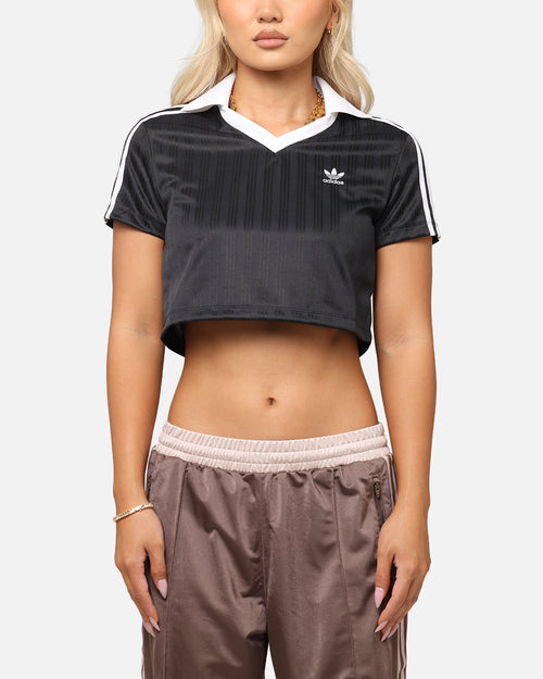 Adidas Women's Jacquard Crop Polo Shirt Black