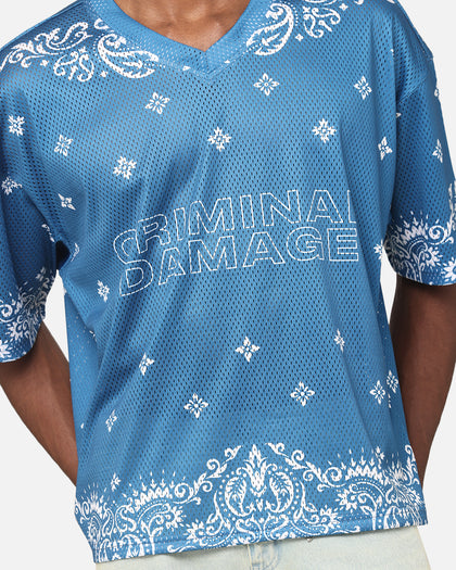 Criminal Damage Paisley Mesh Top Blue/White
