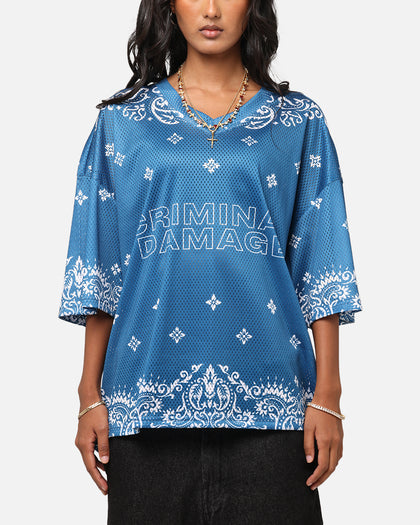 Criminal Damage Paisley Mesh Top Blue/White