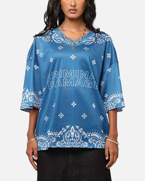 Criminal Damage Paisley Mesh Top Blue/White