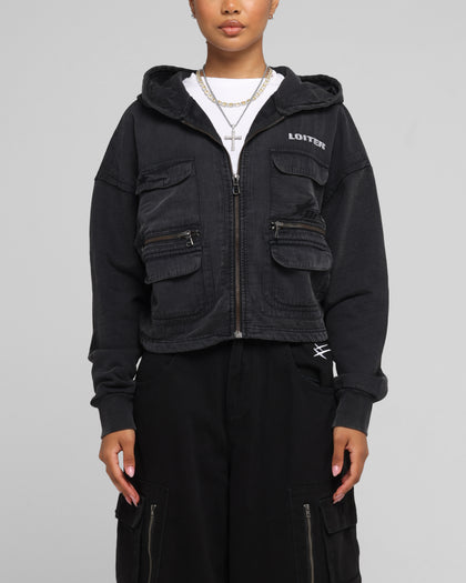 Loiter Women's Utility Cropped Hoodie Washed Black
