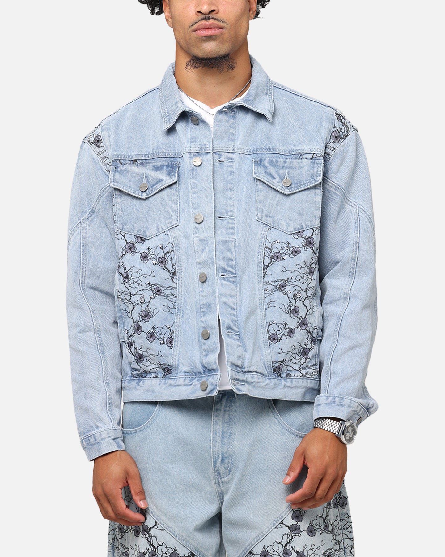 Saint Morta Poison Ivy Panel Denim Jacket Mid Blue | Culture Kings
