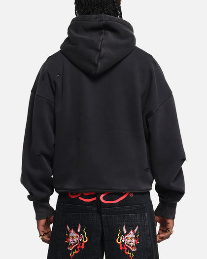 Ed Hardy Distressed Hoodie Washed Black