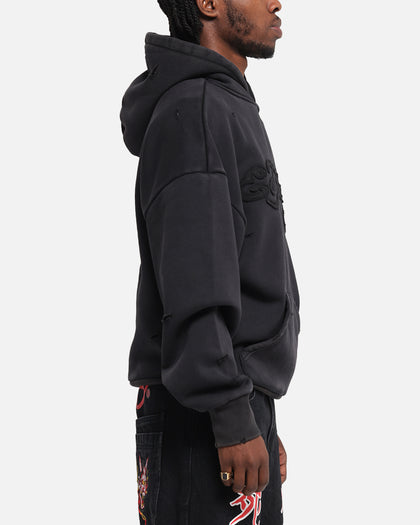 Ed Hardy Distressed Hoodie Washed Black