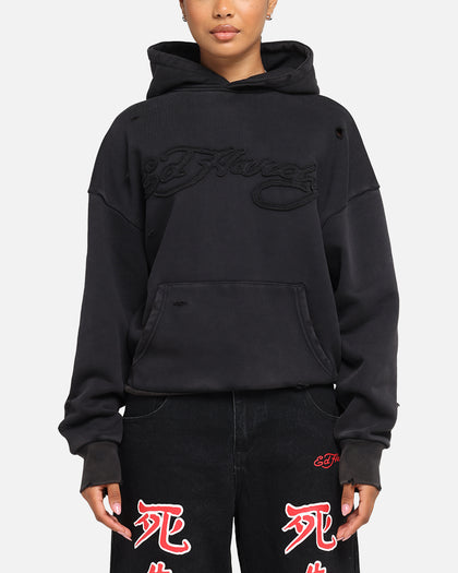 Ed Hardy Distressed Hoodie Washed Black