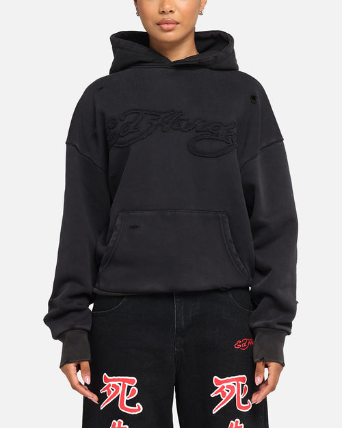 Ed Hardy Distressed Hoodie Washed Black