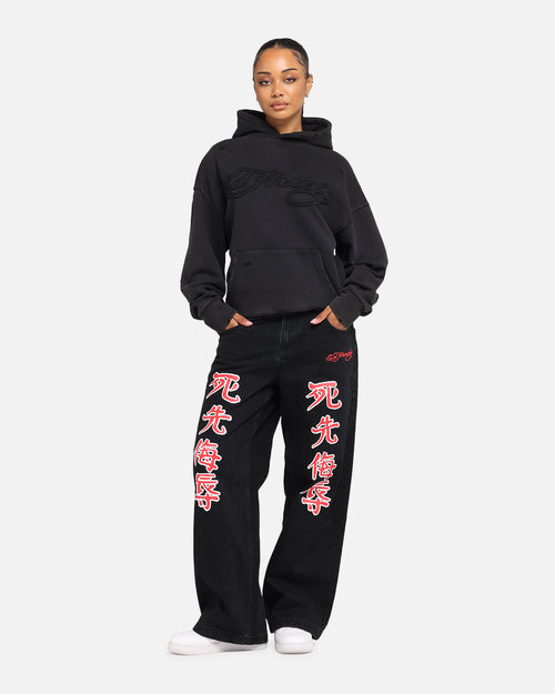 Ed Hardy Distressed Hoodie Washed Black