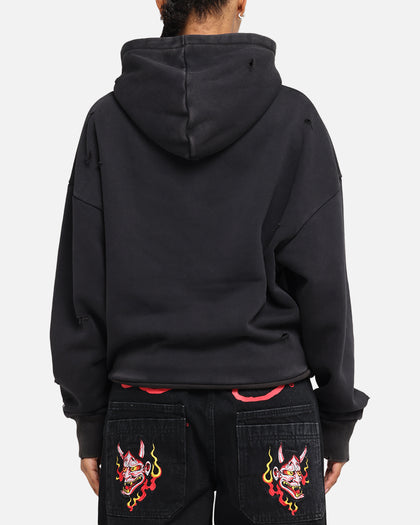 Ed Hardy Distressed Hoodie Washed Black