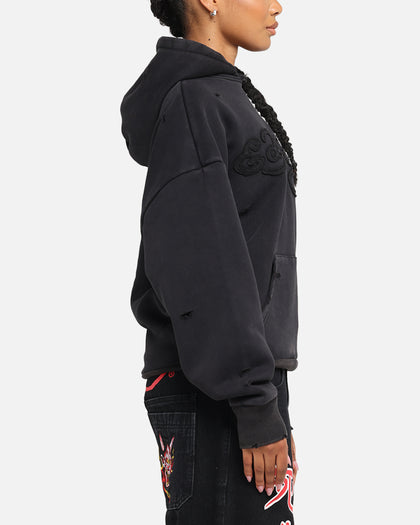 Ed Hardy Distressed Hoodie Washed Black