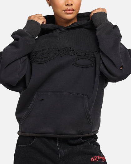 Ed Hardy Distressed Hoodie Washed Black