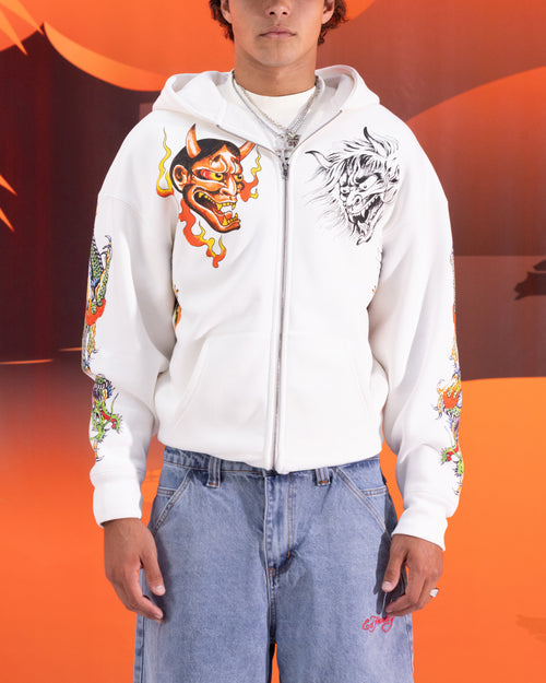 Ed Hardy Floral Zip Hoodie Off White