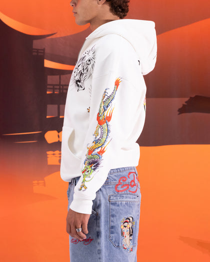 Ed Hardy Floral Zip Hoodie Off White