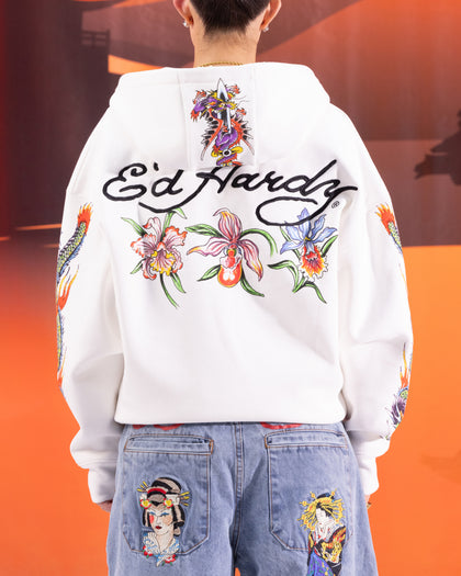 Ed Hardy Floral Zip Hoodie Off White Culture Kings