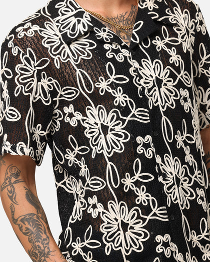 XXIII Resort Knit Button Up Shirt Black/Cream