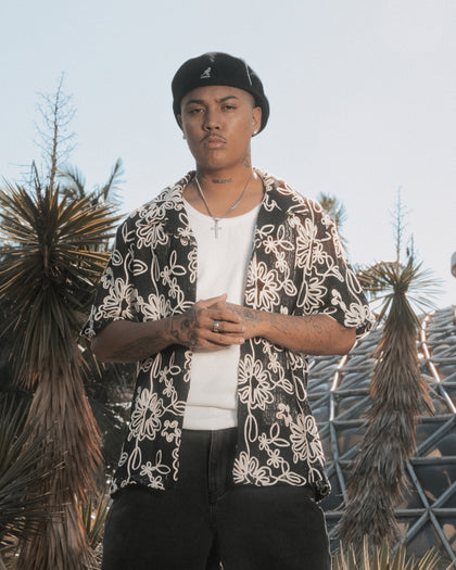 XXIII Resort Knit Button Up Shirt Black/Cream