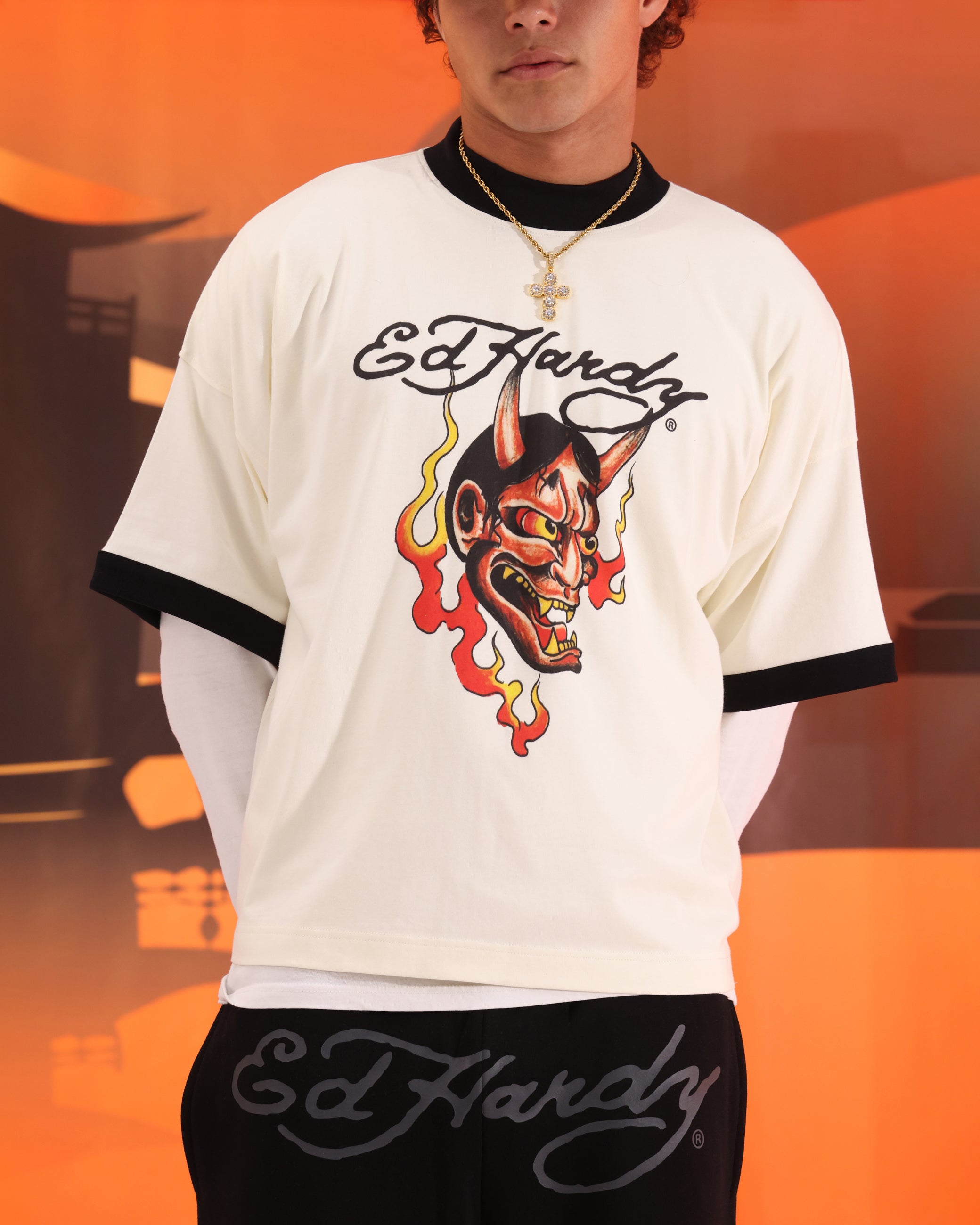 Ed Hardy Devil Ringer T-Shirt Off White | Culture Kings