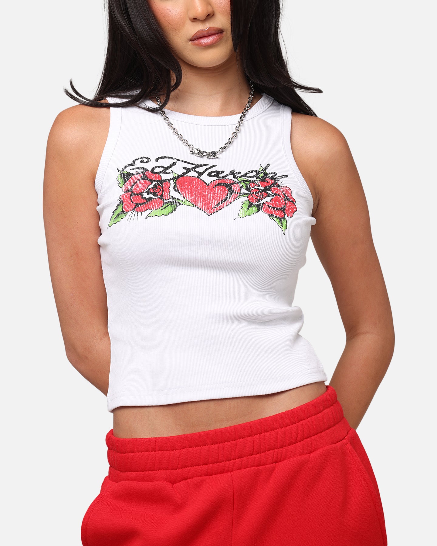 トップス ED HARDY Rose Love Rhinestone Tank Top Ed Hardy Women's Rose Tank Top White | Culture Kings