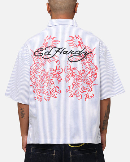 Ed Hardy Dragon Zip Shirt Blue Pin Stripe Culture Kings